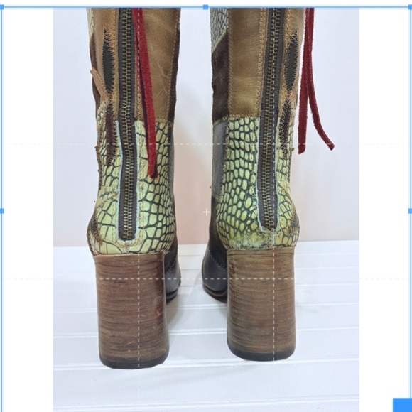 FREE BIRD BY STEVEN JUNO OLIVE MULTI COLOR PATCHWORK TALL BOOTS HANDMADE SIZE 6 - Picture 8 of 13